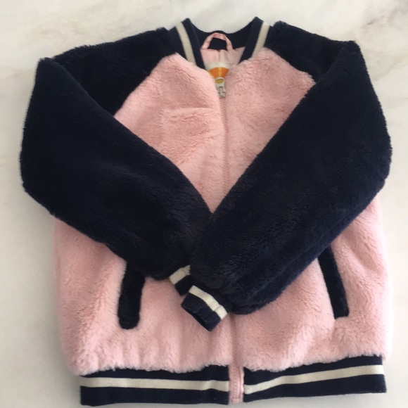 C & C California Girls Pink/Navy Faux Fur Jacket-Size 6X - Picture 1 of 3